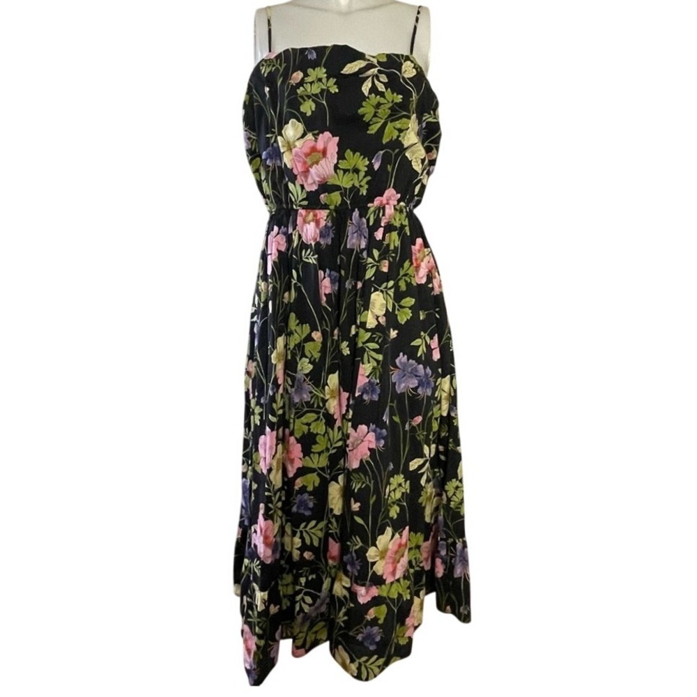 EXPRESS BLACK FLORAL SPAGHETTI STRAP FITβ & FLARE DRESS Size Large